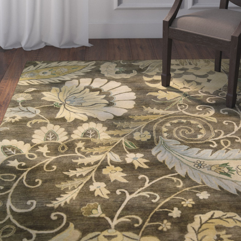 Darby Home Co Fullmer Floral Handmade Tufted Wool Moss Area Rug